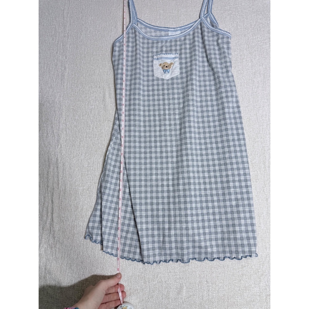 Y2K Secret Treasures Blue Plaid Teddy Bear Nightgown Sleep Dress Medium - Picture 10 of 10